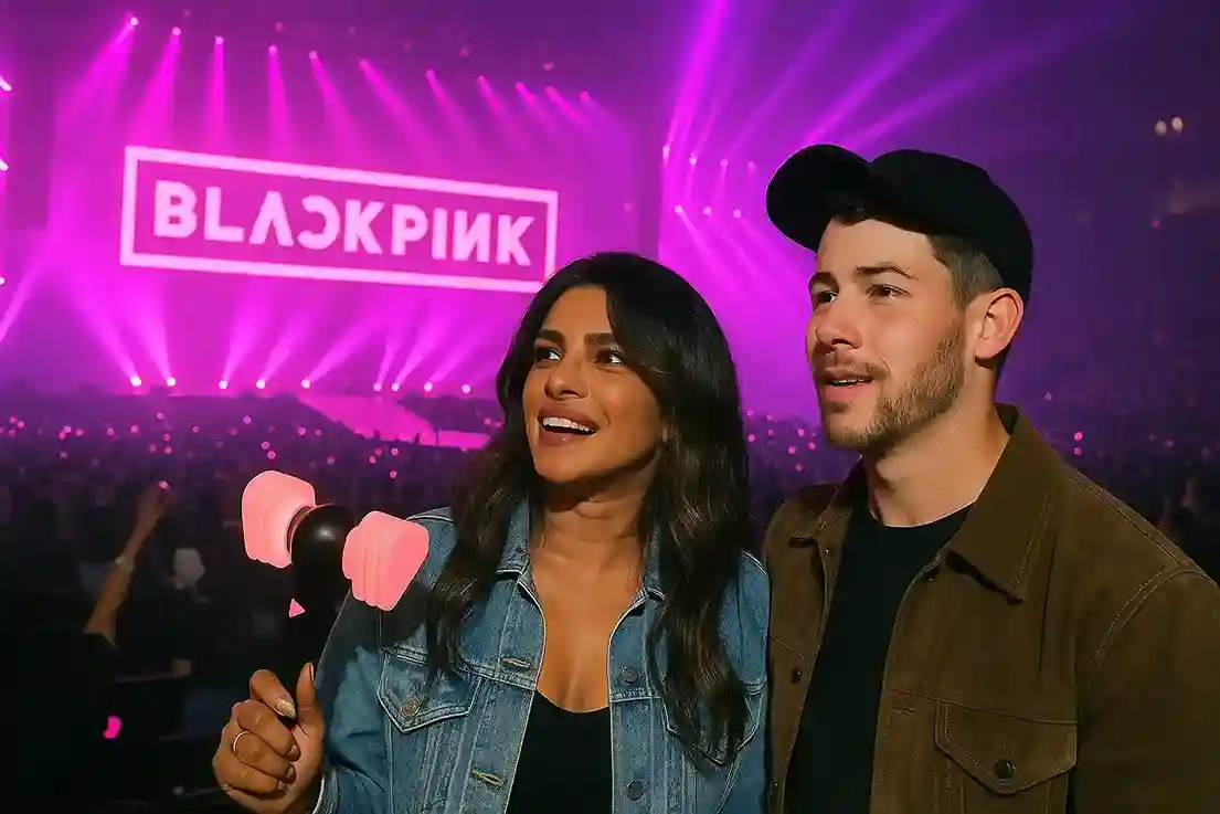 Priyanka Chopra and Nick Jonas seen enjoying themselves in the crowd at a concert.