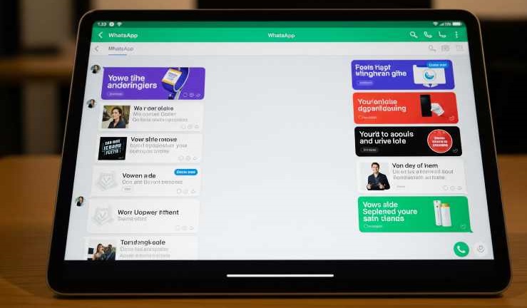 A smartphone displaying the WhatsApp "Updates" tab with integrated advertisements.