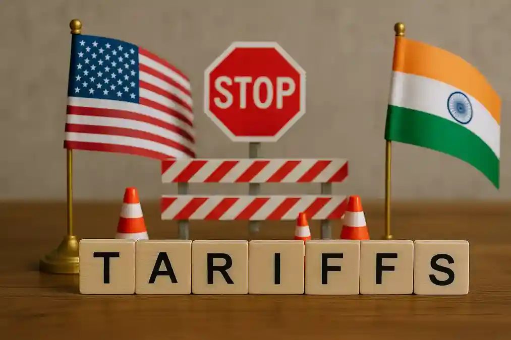 A visual representation of a cracked or fractured bridge between the American and Indian flags, symbolizing a damaged partnership.