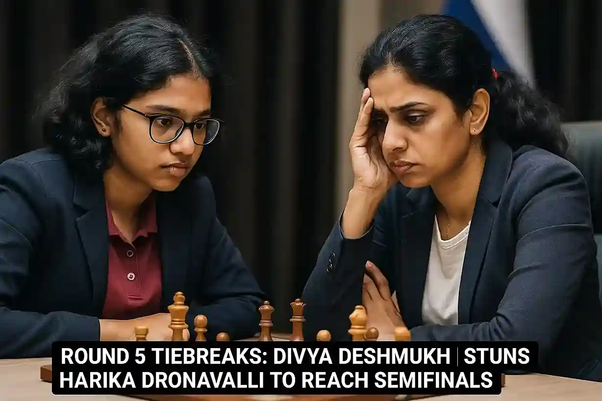 Divya Deshmukh focused at the chessboard during a high-stakes match