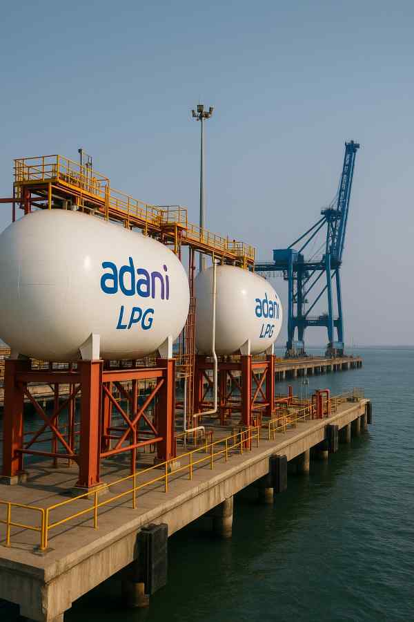 View of Adani's Mundra Port with LPG tankers