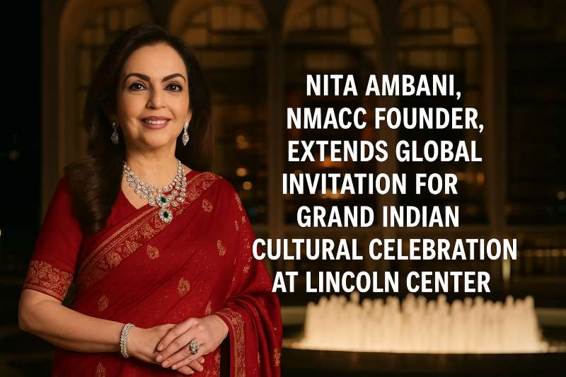 Nita Ambani with elements of Indian classical art and Lincoln Center architecture