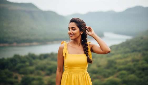 Radhika Subramaniam, India's first AI travel influencer, depicted in a vibrant travel setting.