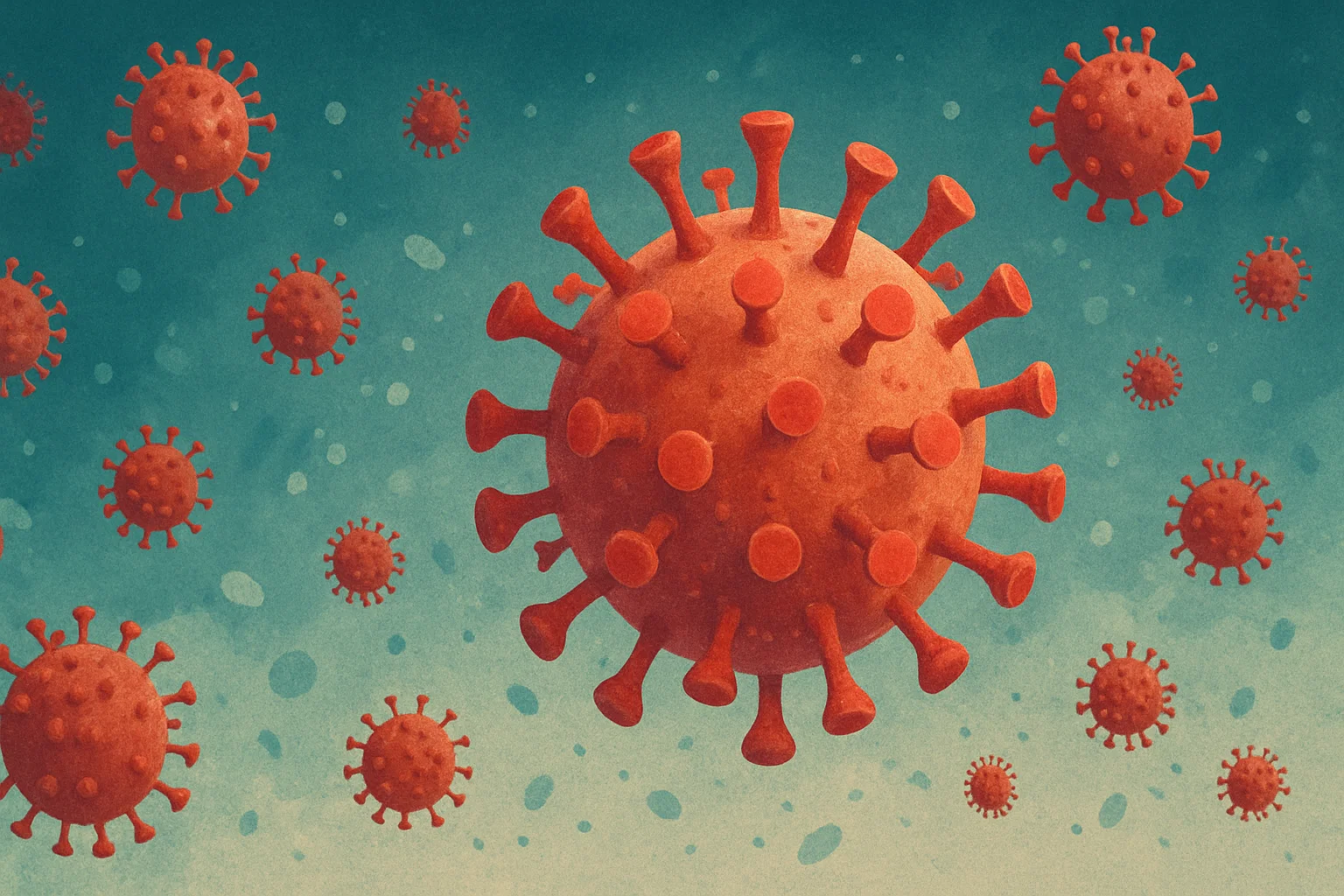 A visual metaphor showing a tangled network of blood vessels with subtle COVID-19 virus particles, emphasizing the internal threat of blood clots amidst rising infection graphs.