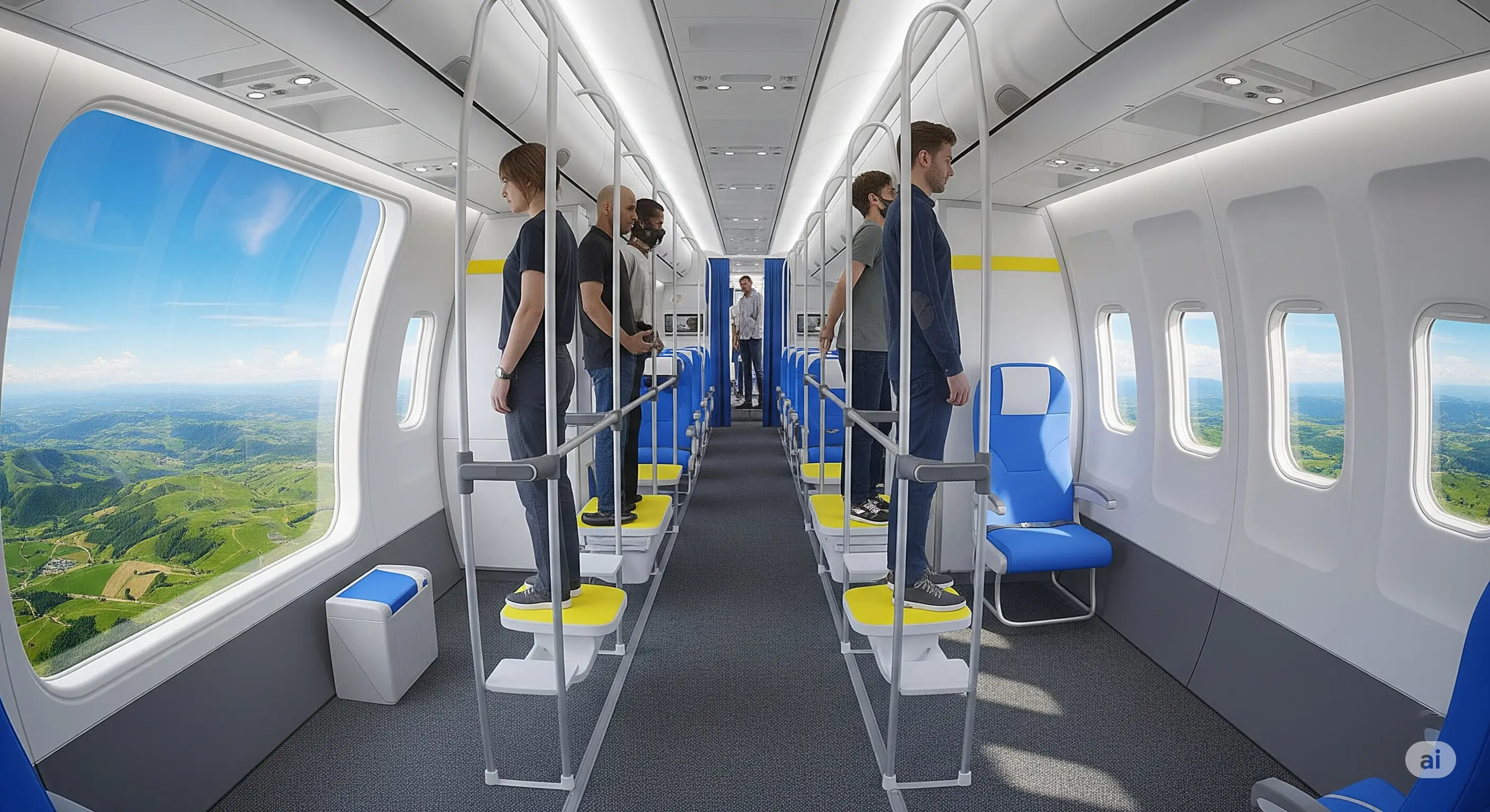 Concept image of standing or lean-and-stand airplane seats